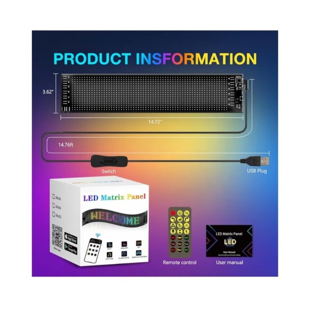Programmable LED Scrolling Sign Display Bluetooth App Control Flexible RGB Matri